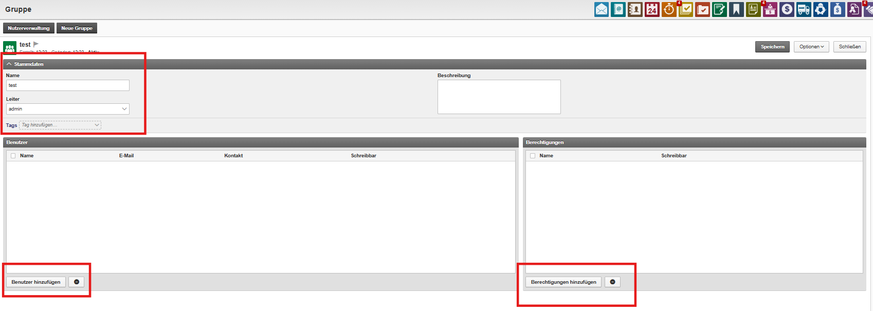 New group form showing name, lead, and configuration options
