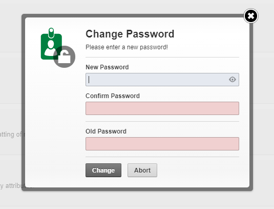 Change password form with new password and confirmation fields