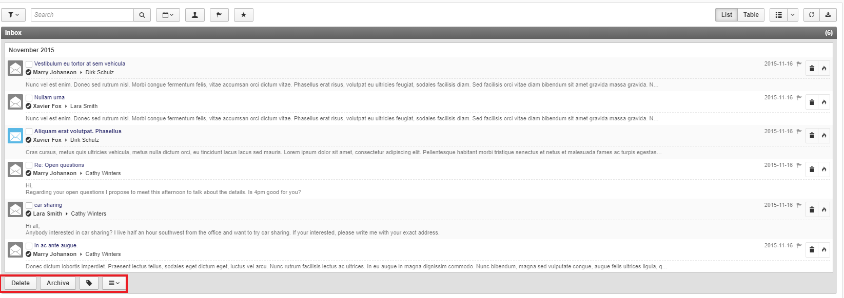 Delete and archive actions for removing or archiving selected messages