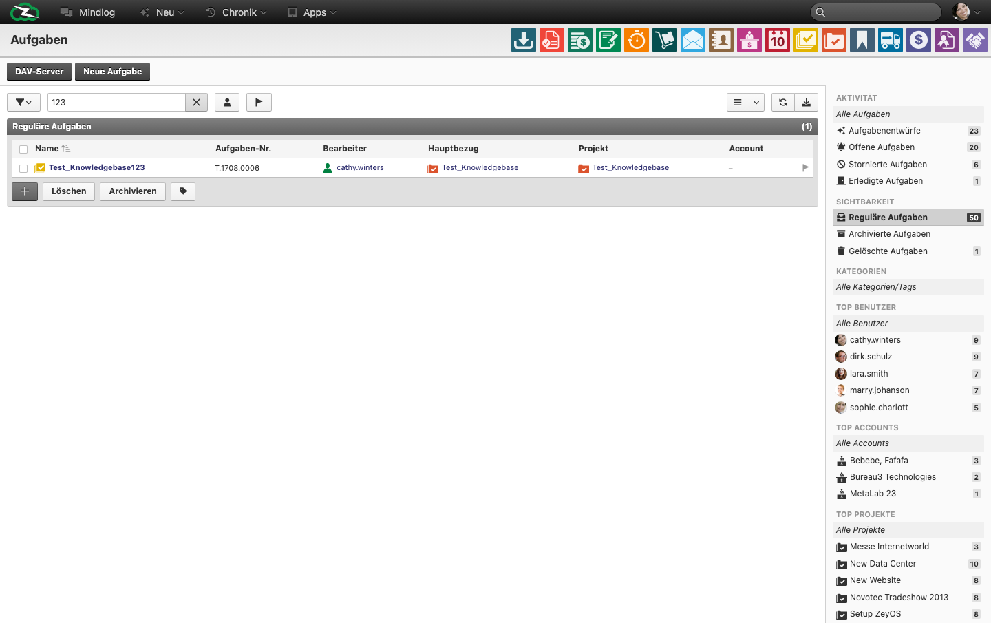Live tasks overview